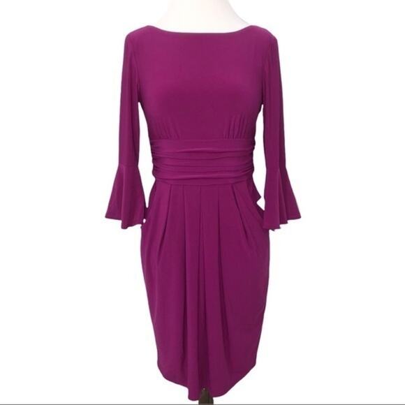 Eliza J Bell Sleeve Magenta Royale Fit Flare Dress 6 NWT - Picture 3 of 8
